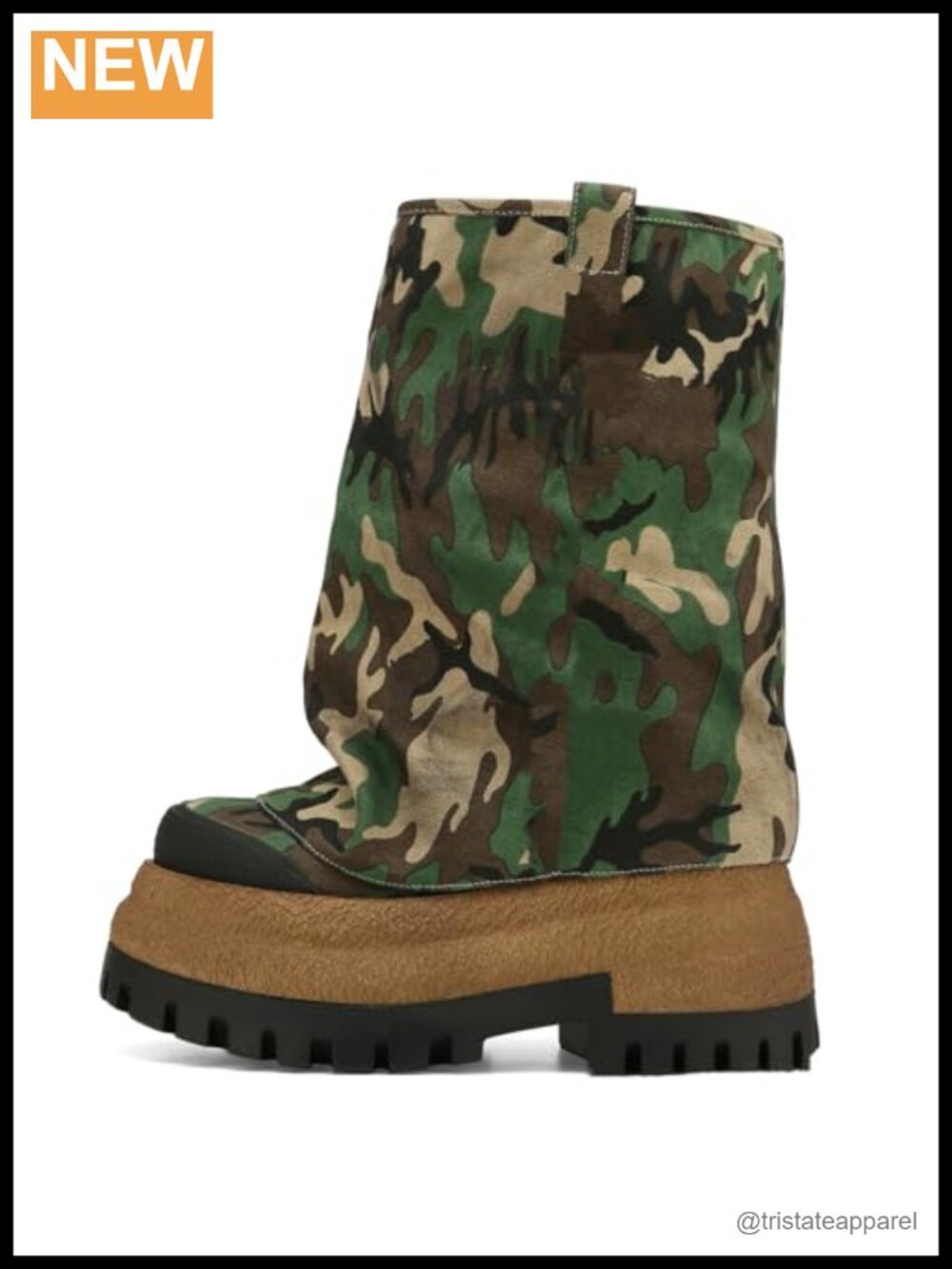 Women's Canvas Camouflage Boots Slouchy Foldover Platform Round Toe Western